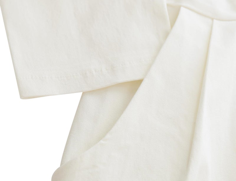 MUXXN Womens 1950s 3/4 Sleeves Tie Collar Sheath Slim Casual Pencil Party Midi Dress Off White L - Image 5